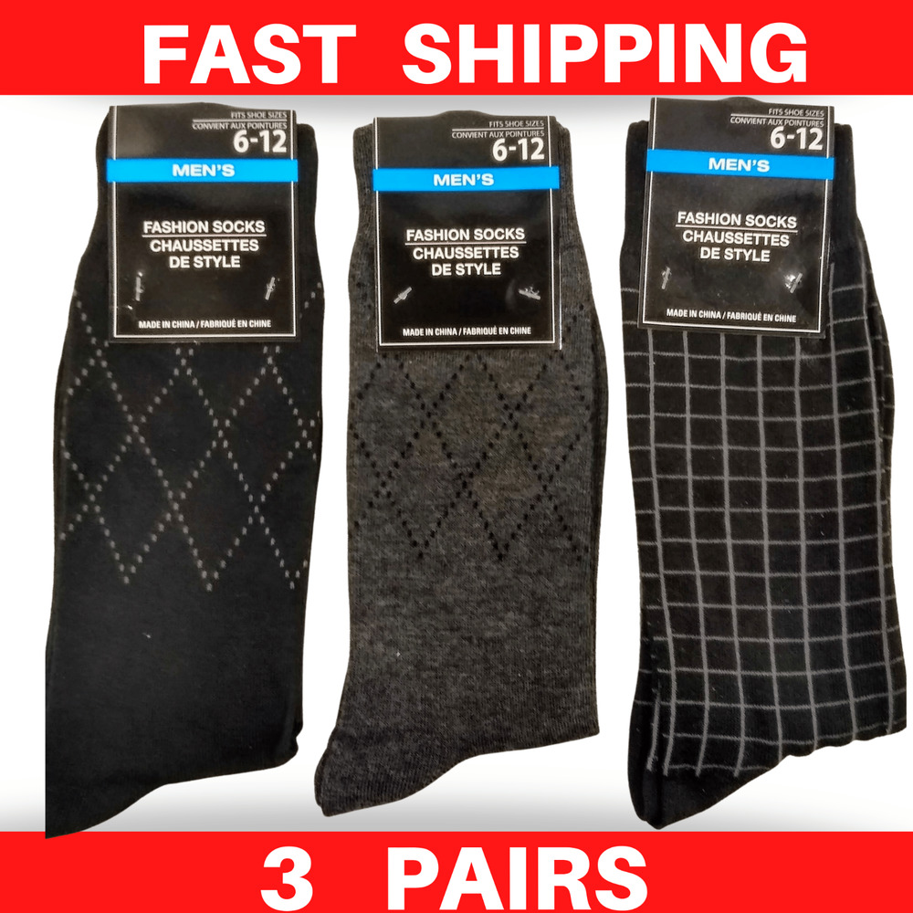 MENS FASHION DRESS SOCK 3 PAIR SIZE 6-12
